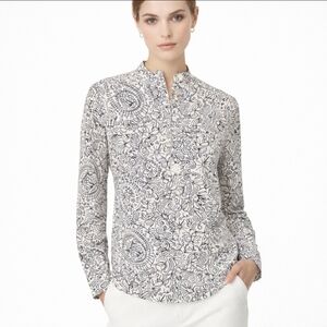 Tory Burch Brigitte Black & White Linen Cotton Button-Up Blouse Top Size S